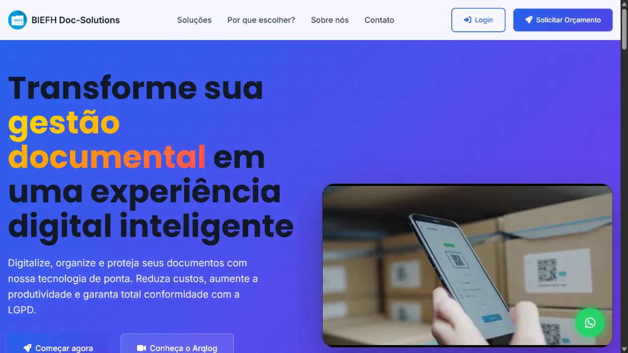 Apresentação do ArqLog mostrando identificação de documentos por QR Code